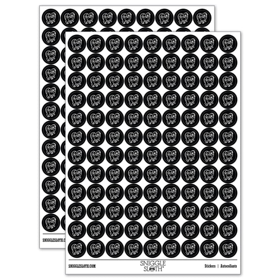 Chibi Pachycephalosaurus Dinosaur 200+ Round Stickers - Black - Matte Finish - 0.50" Size