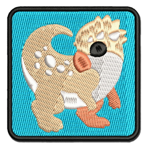 Chibi Pachycephalosaurus Dinosaur Applique Multi-Color Embroidered Hook & Loop Patch - 3 Inch Medium