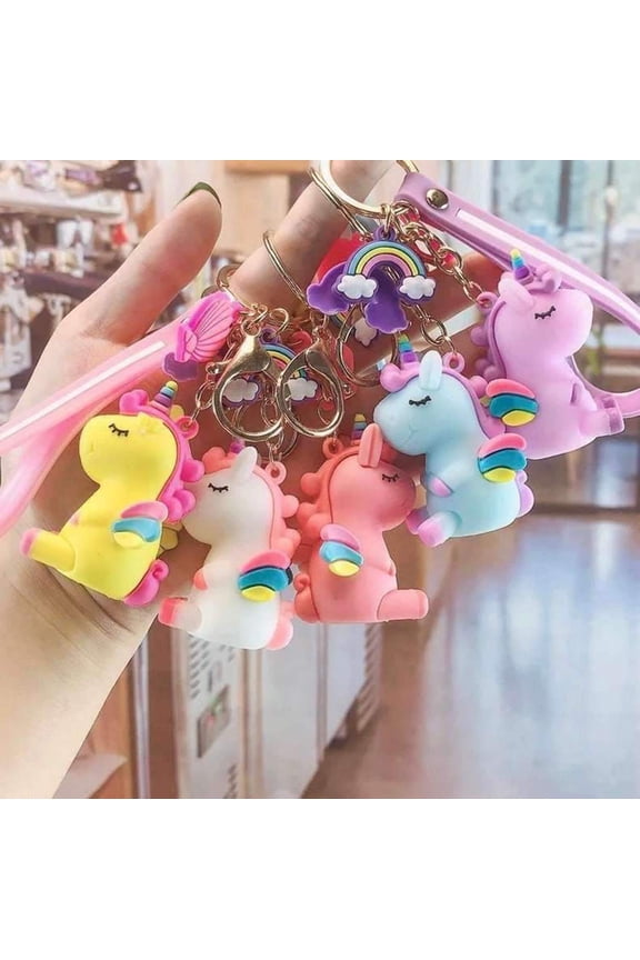 Chibi Rainbow Unicorn Rubber Keychain Charm