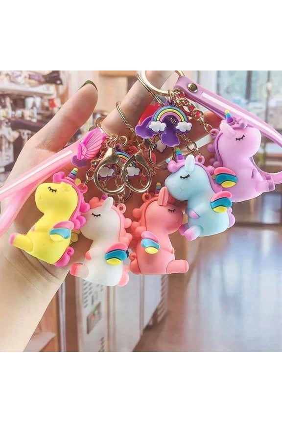 Chibi Rainbow Unicorn Rubber Keychain Charm