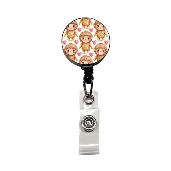 Chibi Sasquatch Big Foot Hearts Watercolor Retractable Reel ID Badge Key Card Name Tag Holder with Clip
