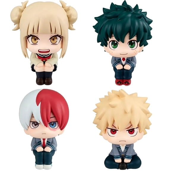 Chibi Sitting Anime Character Figure Set,Cute Big‑Head Chibi Style, School Uniform Outfits, Cross‑legged Sitting Pose, Base‑Free Design, Static Desktop Ornament,Car Decor Gift