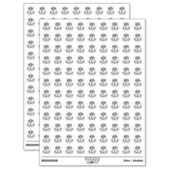 Chibi Sitting Yeti Abominable Snowman 200+ Round Stickers - White - Matte Finish - 0.50" Size