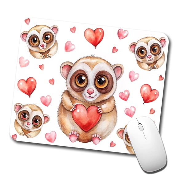 Chibi Slow Loris And Hearts Watercolor Mouse Pad Low Profile Gaming Mat