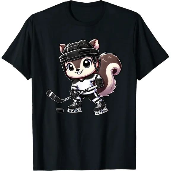 Chibi Squirrel Playing Ice Hockey Graphic T-Shirt