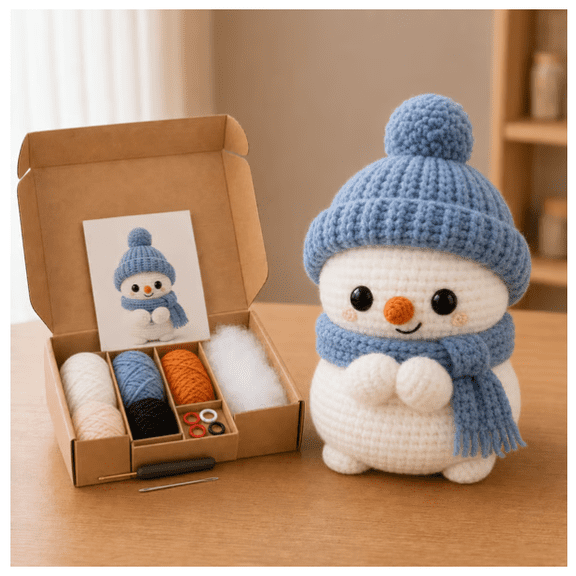 Chibi-Style DIY Christmas Crochet Doll Set, Soft Stuffed Handmade Chibi Doll Craft Kit as Heartfelt Christmas Handmade Gift Snowman