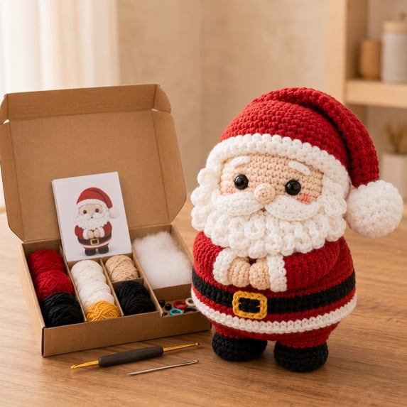 Chibi-Style Doll DIY Christmas Crochet Kit for Beginners, Cute Chibi Santa Deer Snowman Tree Plush Making Set, Complete Craft Supplies for Home Holiday Decor & Gift Santa Claus