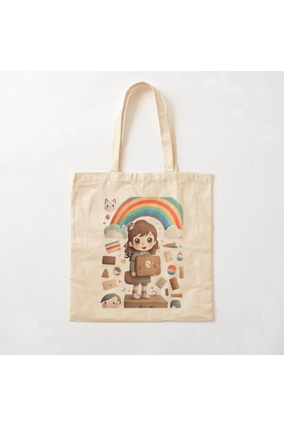 Chibi Suitcase Canvas Tote Bags, Reusable Shopping Bag
