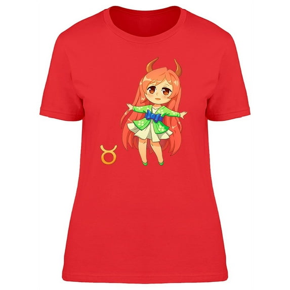 Chibi Taurus Zodiac Girl Cartoon T-Shirt Women -Image by Shutterstock, Female Medium