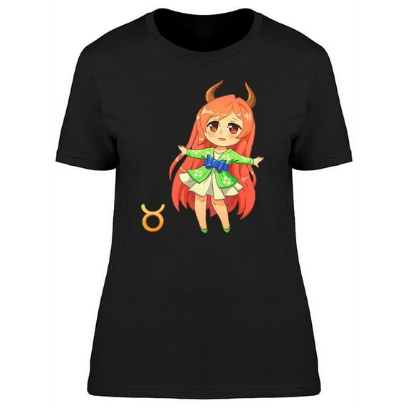 Chibi Taurus Zodiac Girl Cartoon T-Shirt Women -Image by Shutterstock, Female x-Large