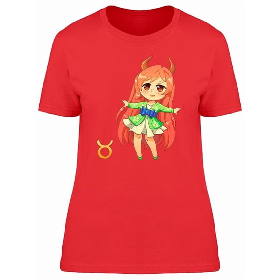 Chibi Taurus Zodiac Girl Cartoon Tee Women's -Image by Shutterstock
