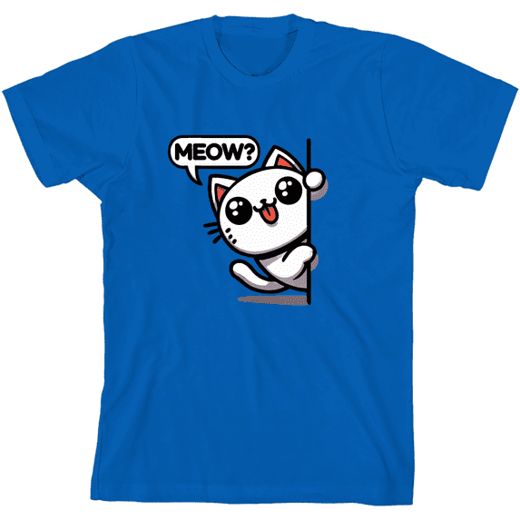 Chibi White Cat Youth Natural Crew Neck Short Sleeve Tee-Medium