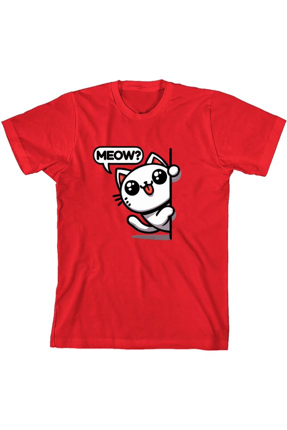 Chibi White Cat Youth Red Crew Neck Short Sleeve Tee-Medium