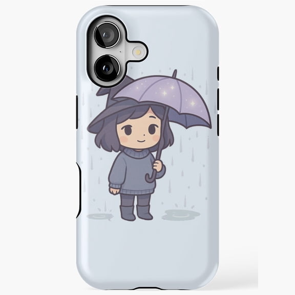 Chibi Witch Girl with Rainy Umbrella Compatible Phone Case for iPhone 11–17 Pro Max