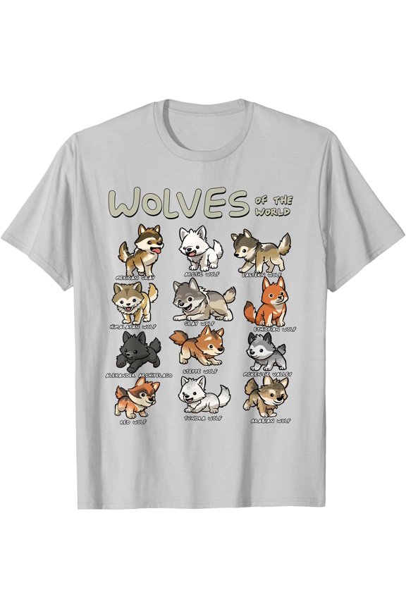 Chibi Wolf Wolves Animals of the World Wolf Lover Unisex T-Shirt for Men Women Kids Toddler,Ice Grey Color,Size 5XL