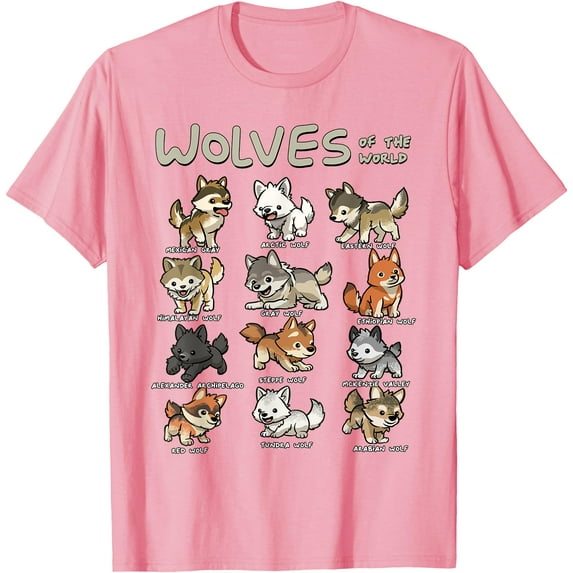 Chibi Wolf Wolves Animals of the World Wolf Lover Unisex T-Shirt for Men Women Kids Toddler,Light Pink Color,Size 3T