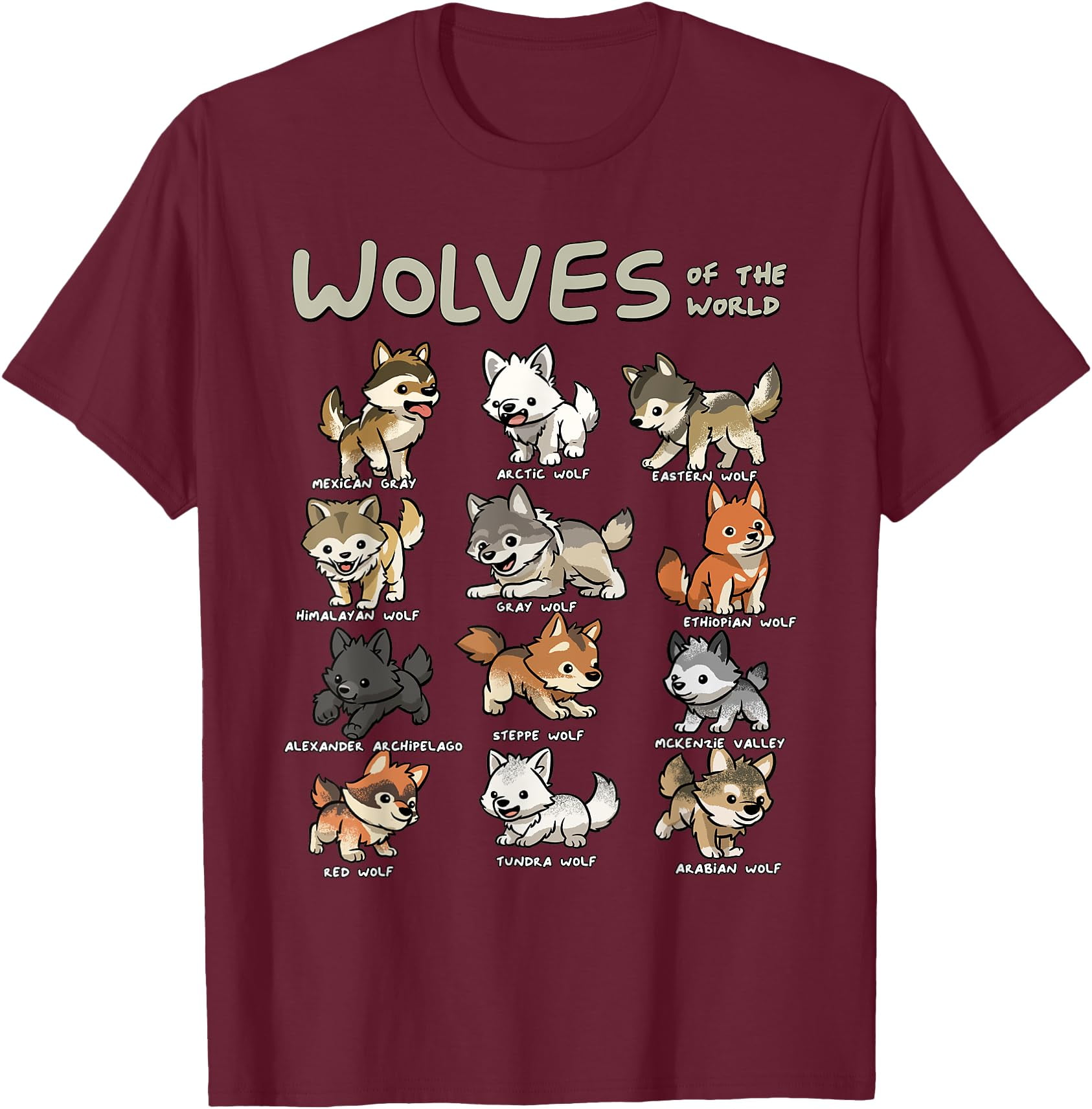 Chibi Wolf Wolves Animals of the World Wolf Lover Unisex T-Shirt for ...