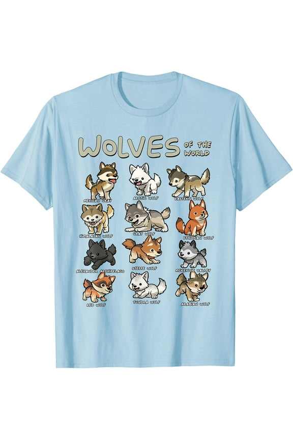 Chibi Wolf Wolves Animals of the World Wolf Lover Unisex T-Shirt for Men Women Kids Toddler,Red Color,Size 3T