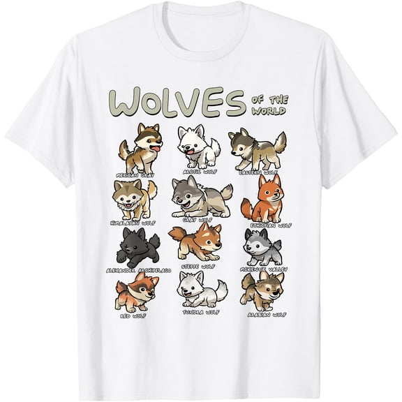 Chibi Wolf Wolves Animals of the World Wolf Lover Unisex T-Shirt for Men Women Kids Toddler,White Color,Size XL