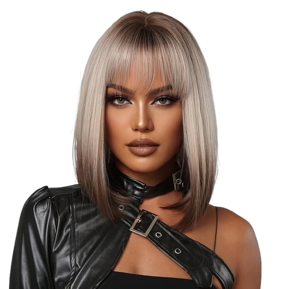 Chic 14-Inch Women's Short Straight Wig with Bangs - Soft Synthetic ...