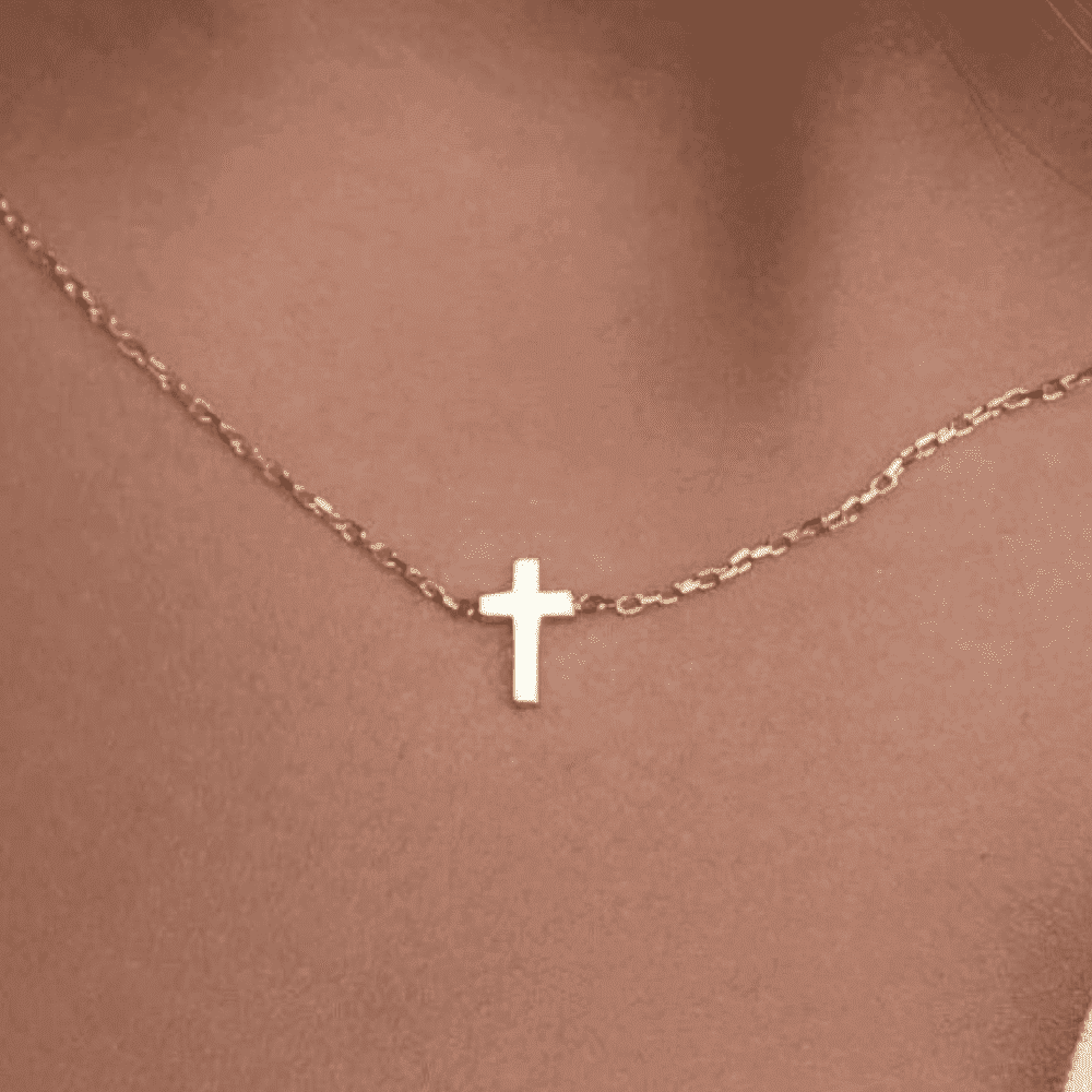 Incredible Chic 14k Gold Cross: Tiny Cross Necklace, Dainty Necklace, Ideal Gift for Her - 18"