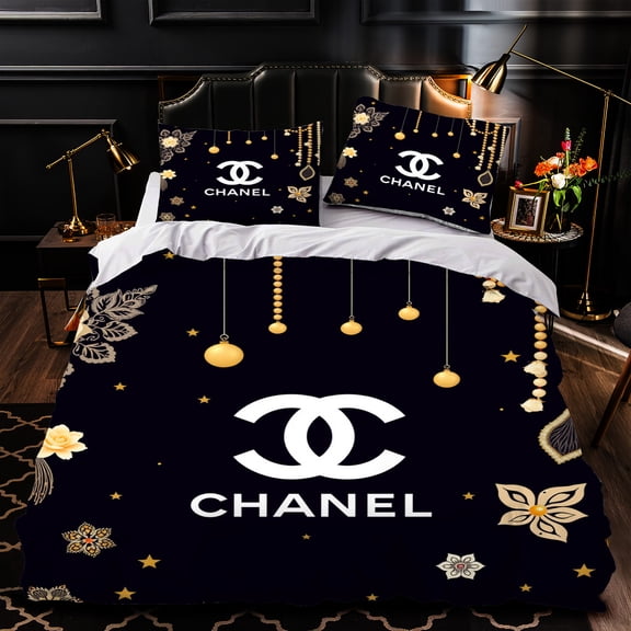 Chic 3-Piece Duvet Cover Set - Black & Gold Floral & Star Pattern - Luxurious Modern Bedroom Decor