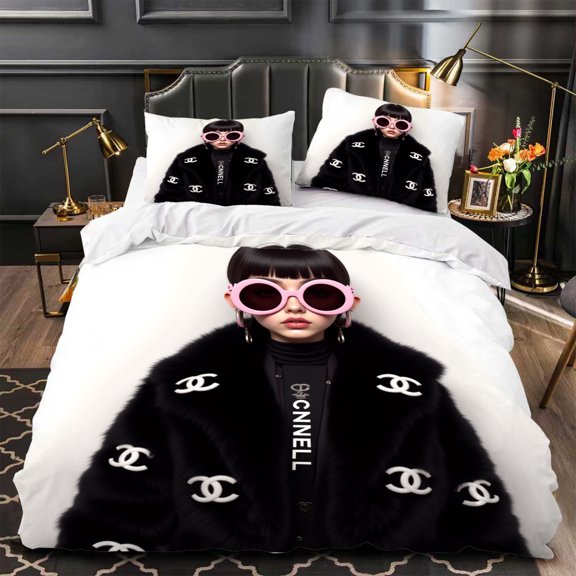 Chic 3-Piece Duvet Cover Set - Black - Like with Accents Stylish Modern Design for Elegant Bedrooms