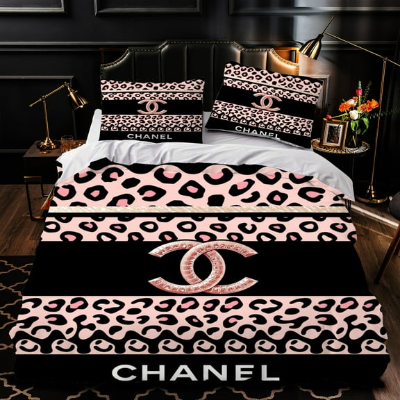 Chic 3-Piece Duvet Cover Set - Black & Pink Print Elegant Bedroom Decor