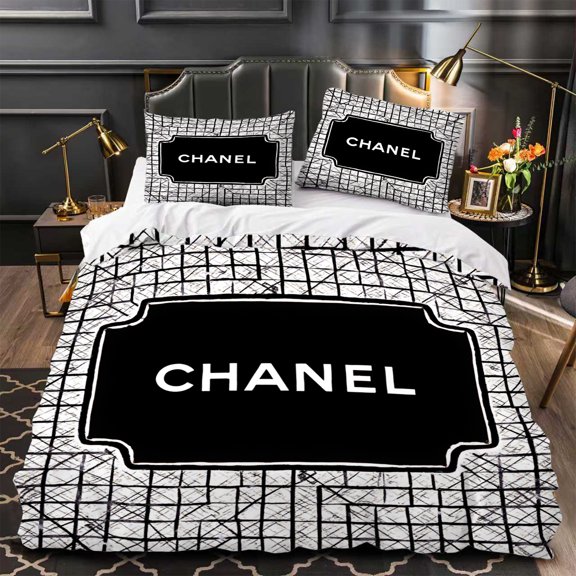 Chic 3-Piece Duvet Cover Set - Black & White Checkered Pattern with Central Design Modern Bedroom Decor