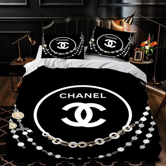 Chic 3-Piece Duvet Cover Set - Black & White Necklace Design Luxurious Bedroom Decor