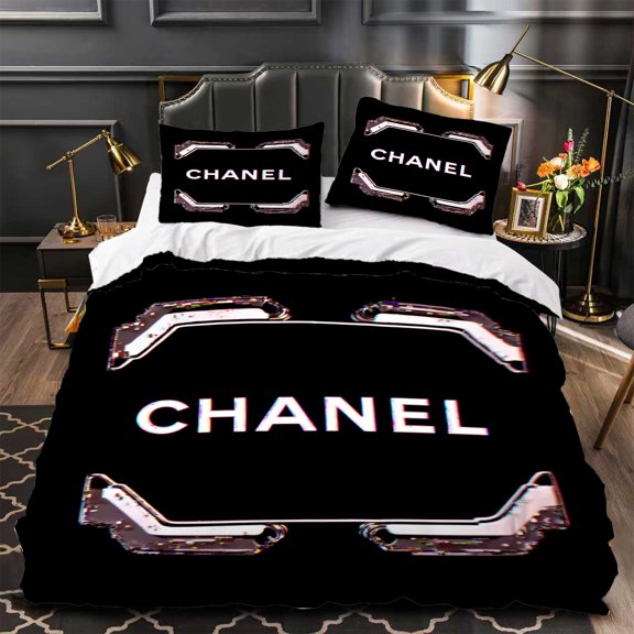 Chic 3-Piece Duvet Cover Set - Black with Bold White Design Includes Matching Pillowcases Modern Bedding