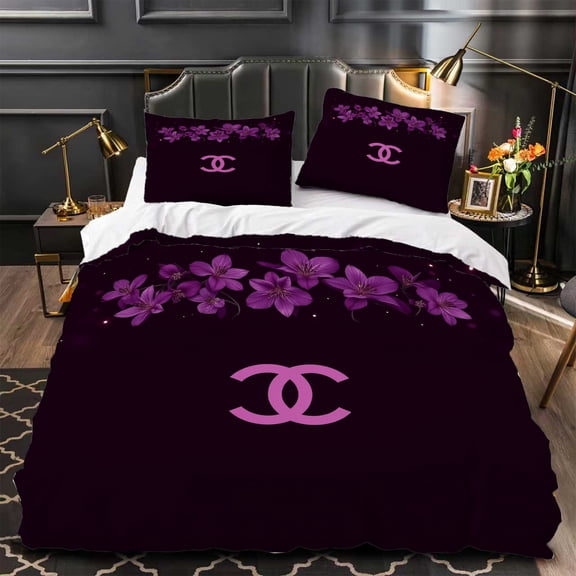 Chic 3-Piece Duvet Cover Set - Dark Purple Floral Pattern Elegant Modern Design for Stylish Bedrooms