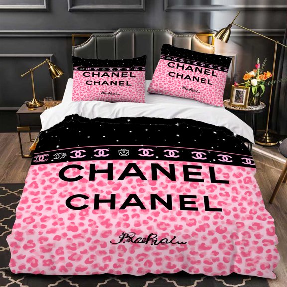 Chic 3-Piece Duvet Cover Set - Pink Print ' Parisian ' Cursive Stylish Modern Bedroom Decor