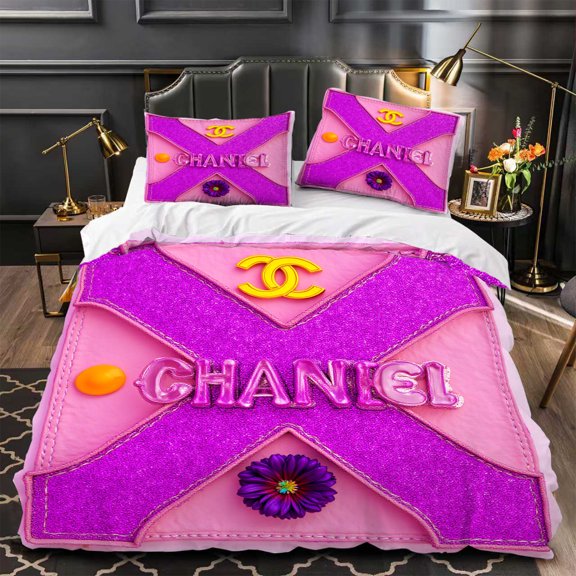 Chic 3-Piece Duvet Cover Set - Pink & Purple with Glittery Texture Floral Accents & Gem Details Modern Design