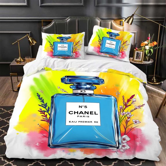 Chic 3-Piece Duvet Cover Set - Vibrant Blue & Yellow Floral with Classic Design Modern Bedroom Decor