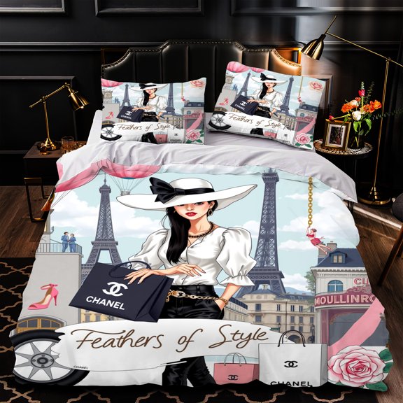 Chic 3-Piece Duvet Cover Set - Woman Design with Floral Accents - Elegant Bedroom Decor