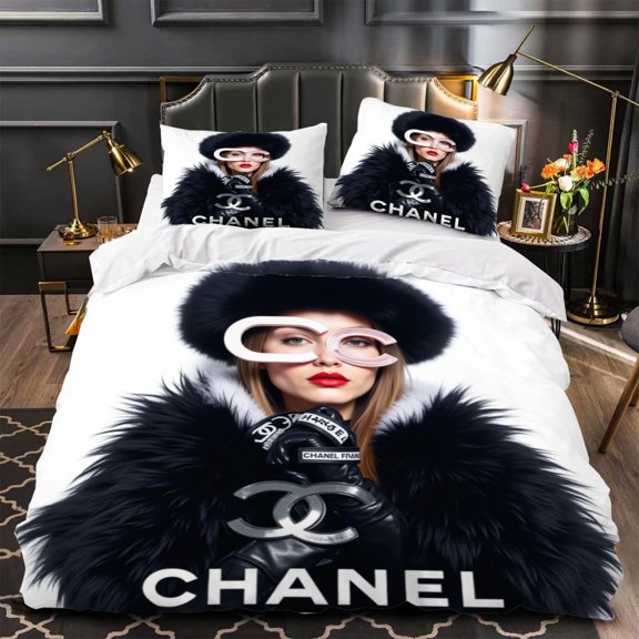 Chic 3-Piece Duvet Cover Set featuring in Black Coat & Hat Elegant Matching Pillows Modern Bedroom Decor