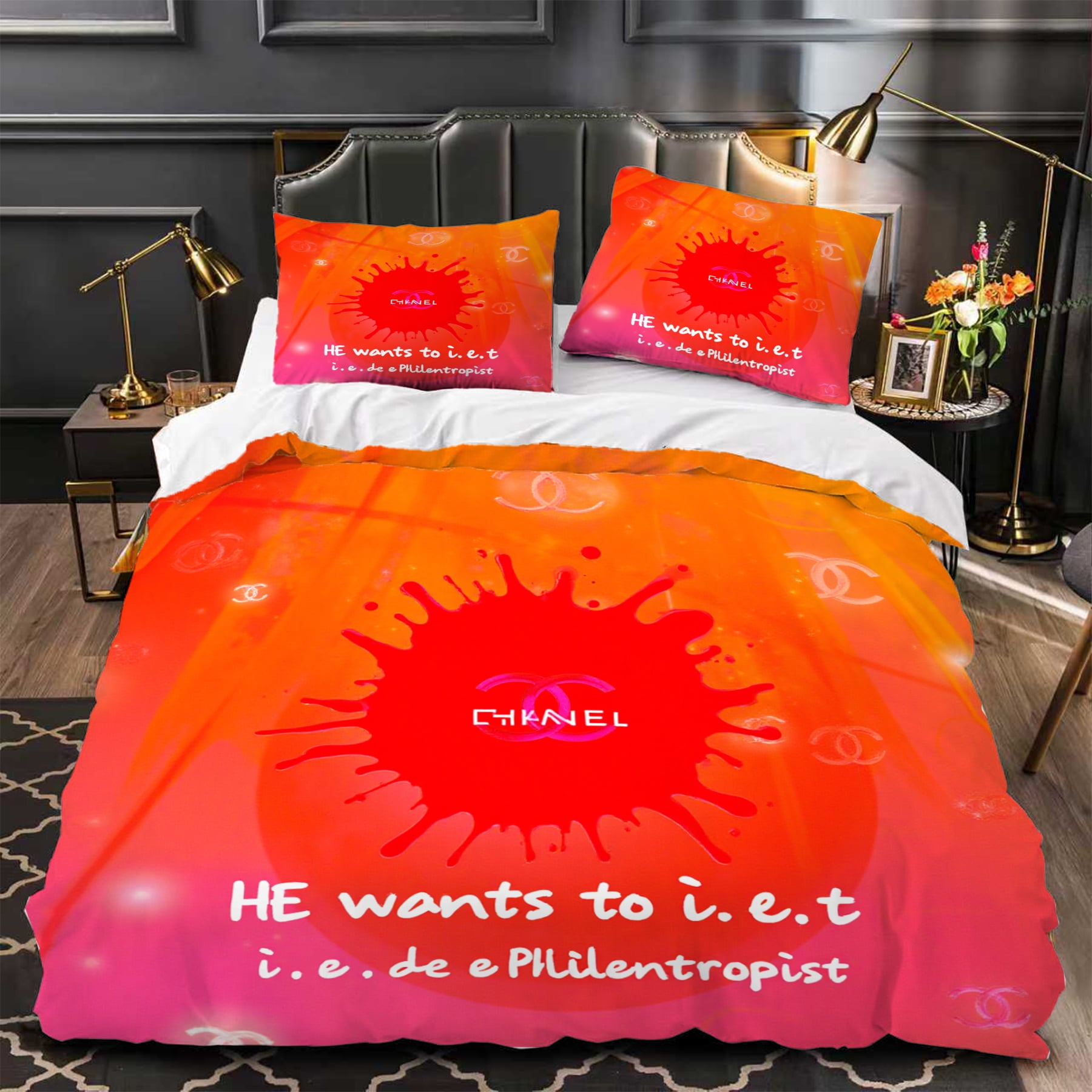 Chic 3-Piece Duvet Cover Set with Bold Orange & Pink Splash Design ...