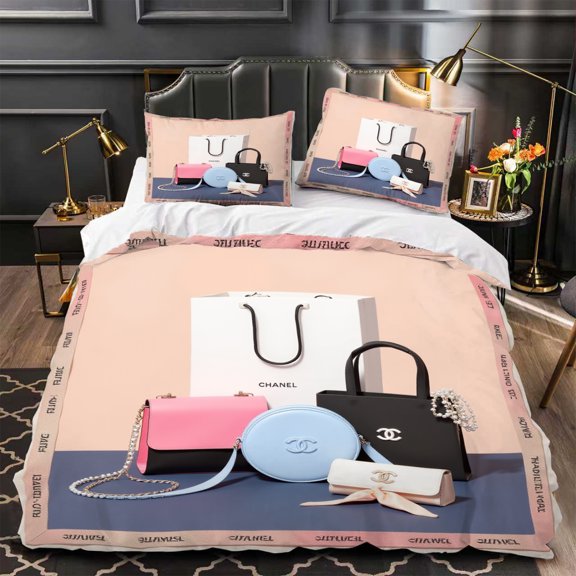 Chic 3-Piece Duvet Cover Set with Handbag & Shopping Bag Pattern Featuring Iconic Modern Bedroom Decor
