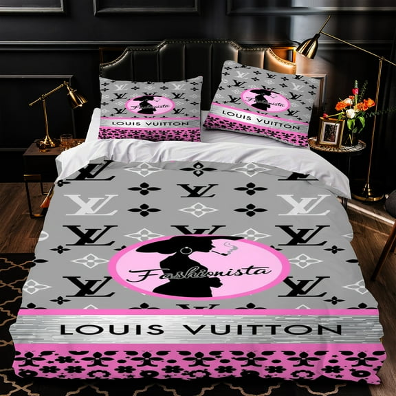 Chic 3-Piece Duvet Cover Set with Interlocking Pattern & Pink Accent - Design Elegant Gray Bedding for Modern Bedrooms