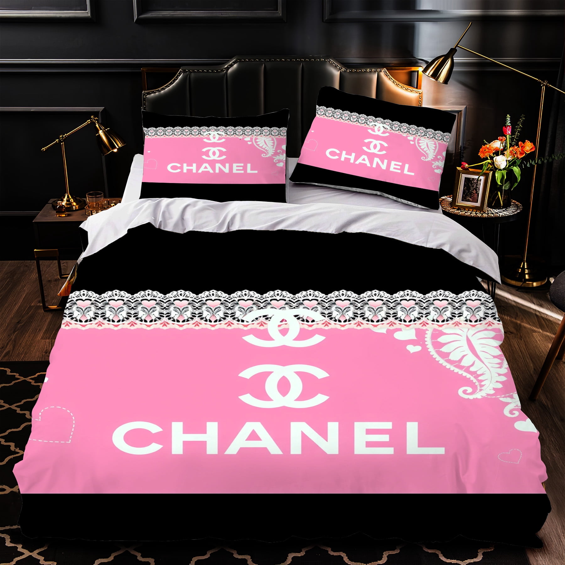 Chic 3-Piece Duvet Cover Set with Pink Bedding White Border - Modern ...