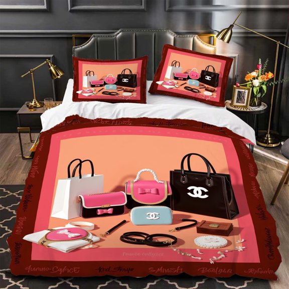 Chic 3-Piece Duvet Cover Set with Stylish & Accessory Pattern - Vibrant Design for Elegant Bedroom Decor