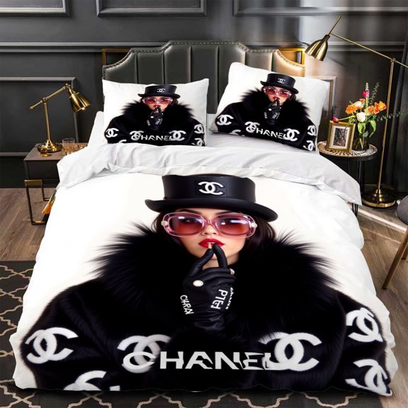 Chic 3-Piece Duvet Cover Set with Stylish Black Coat Design - Modern Elegance for Your Bedroom