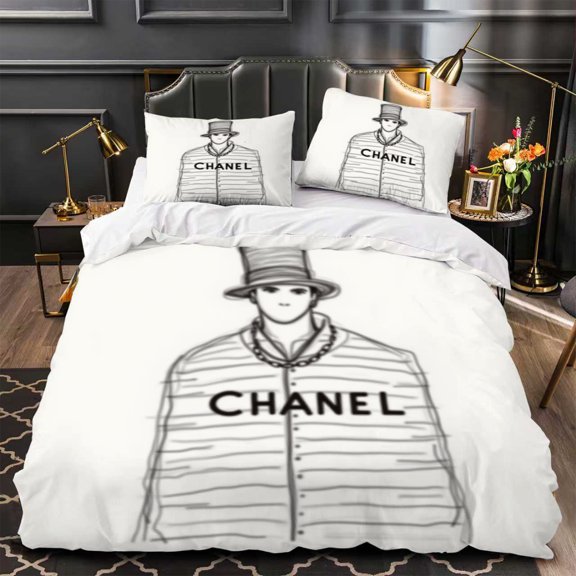 Chic 3-Piece Duvet Cover Set with Stylish Illustration of Fashionable Figure in Hat & Jacket - Modern Bedroom Decor