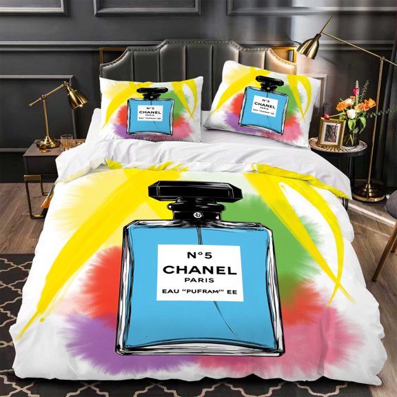 Chic 3-Piece Duvet Cover Set with Vibrant Bottle Design & Colorful Splashes - Modern Bedroom Decor