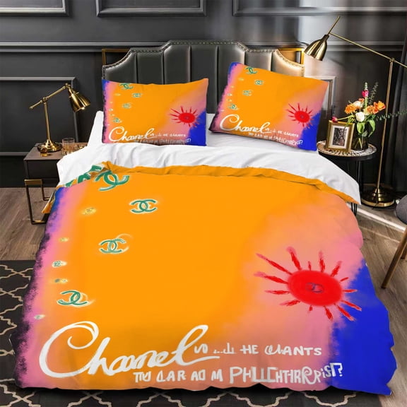 Chic 3-Piece Duvet Cover Set with Vibrant Design in Orange & Blue Modern Aesthetic for Stylish Bedrooms
