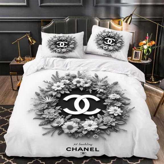 Chic 3-Piece Floral Duvet Cover Set - Elegant Modern Design for Bedrooms - Dark Wall Aesthetic