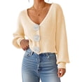 thumbnail image 1 of Chic 3D Flower Crop Cardigan Sweaters for Female Fall Loose Open Front Long Sleeve Knitted Cozy Outerwear Apricot L, 1 of 9