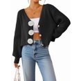 thumbnail image 1 of Chic 3D Flower Crop Cardigan Sweaters for Female Fall Loose Open Front Long Sleeve Knitted Cozy Outerwear Black M, 1 of 9