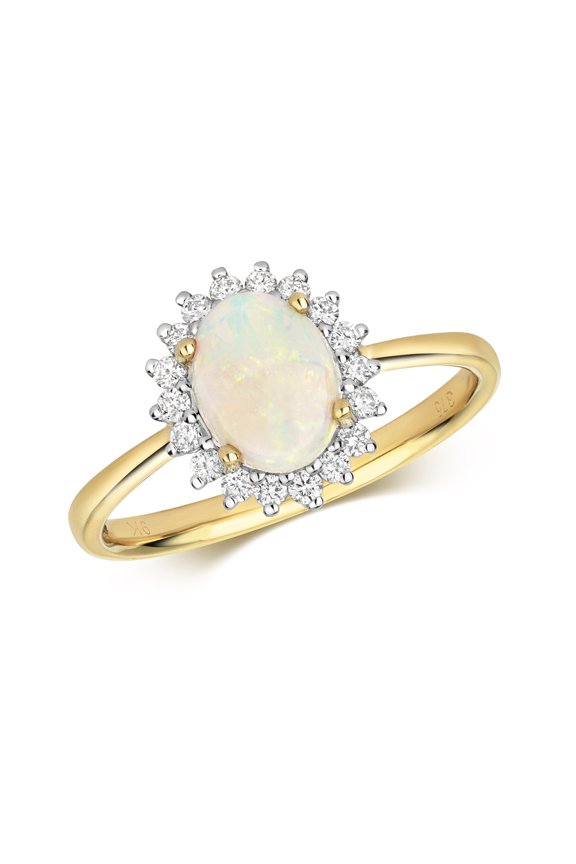 Chic 9k Gold Women Diamond Solitaire Ring Brilliant Cut 0.20 Carat HI - I1 with Opal